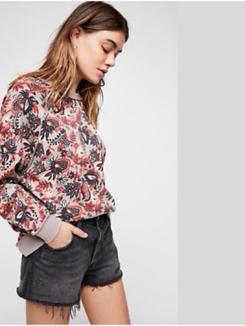 Free People Go On Get Floral Oversized Pullover Sweater